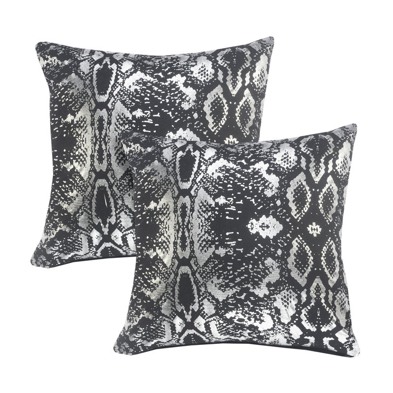 Ensemble de 2 coussins en coton Glam, Noir / argenté