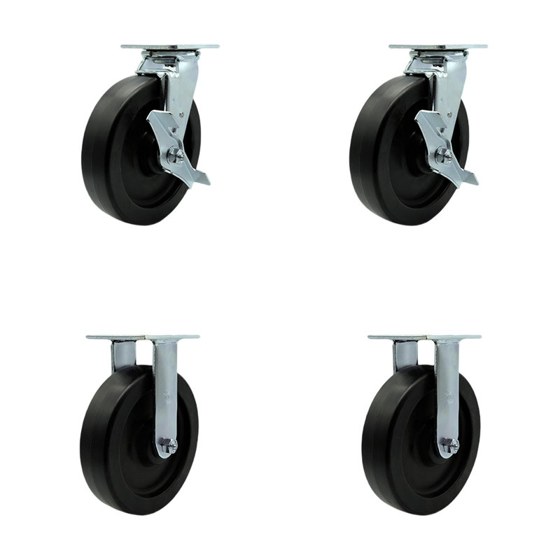 Ensemble de roulettes 4 pièces en polyoléfine avec 2 freins / 2 verrous pivotants rigides