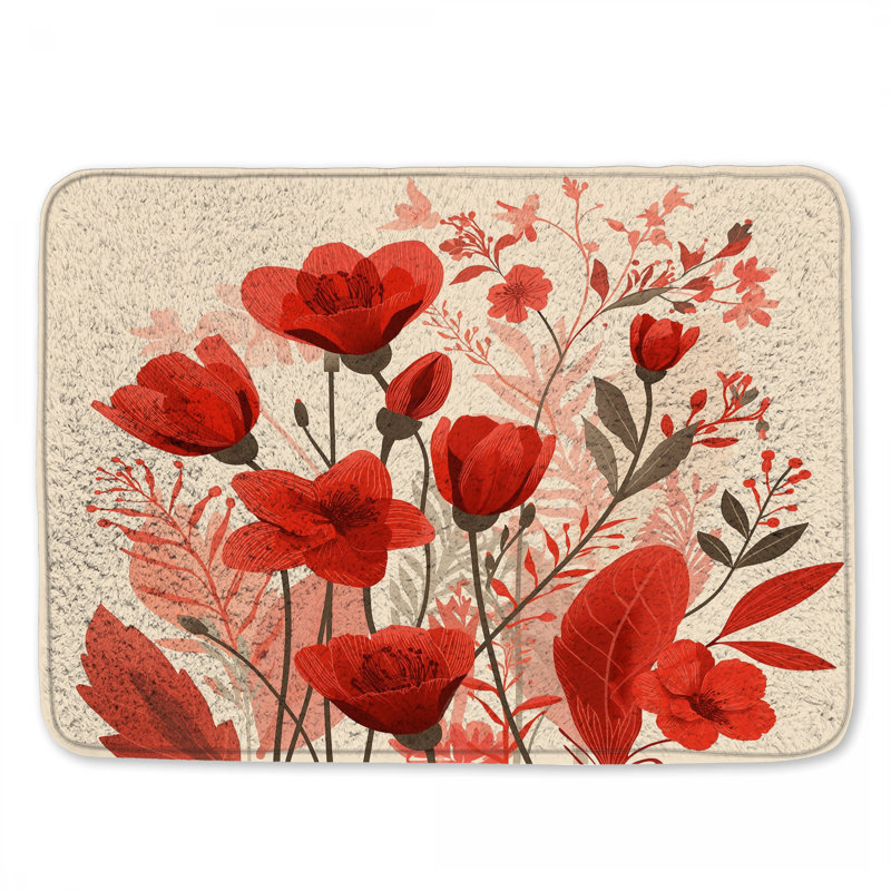 Tapis de bain rouge à motif floral, 34in W x 21in L