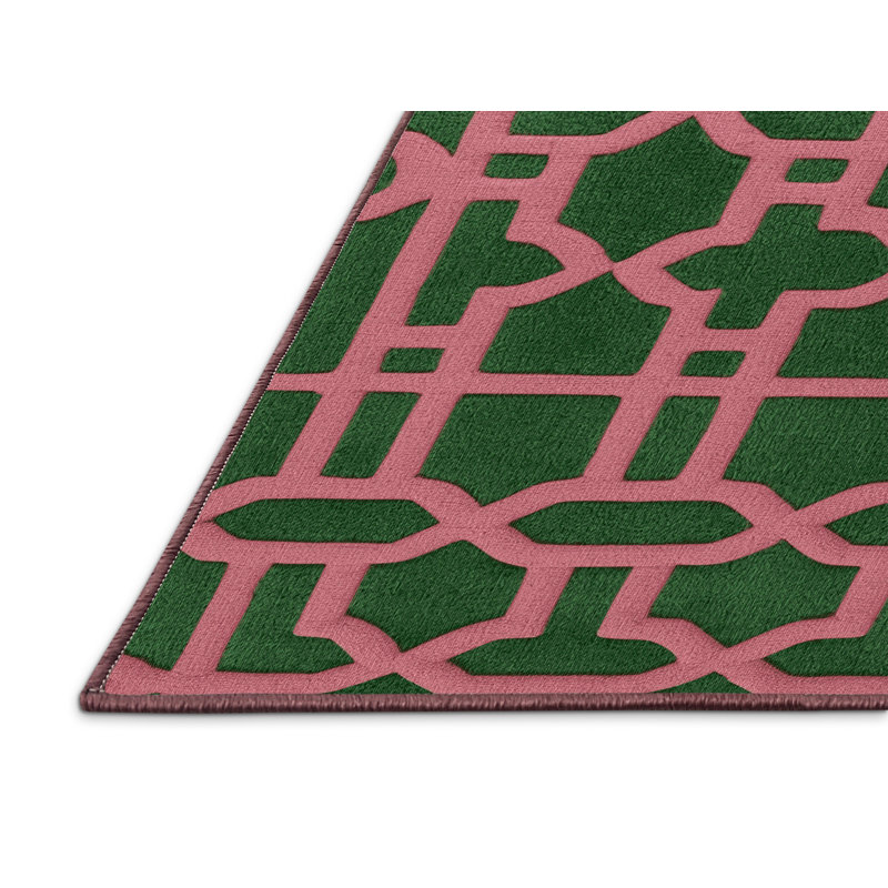 Tapis rose à motif treillis lavable à la machine, Tapis de couloir 2 pi x 5 pi