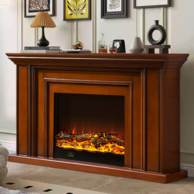 Brown Solid Wood Electric Fireplace