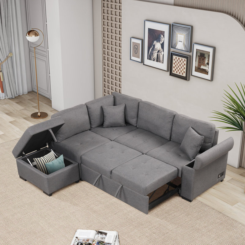 Timitra 3 - Piece Upholstered Sectional, Dark Gray Linen