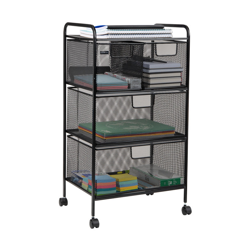 Black Metal Mesh 4-Drawer Mobile Storage Trolley