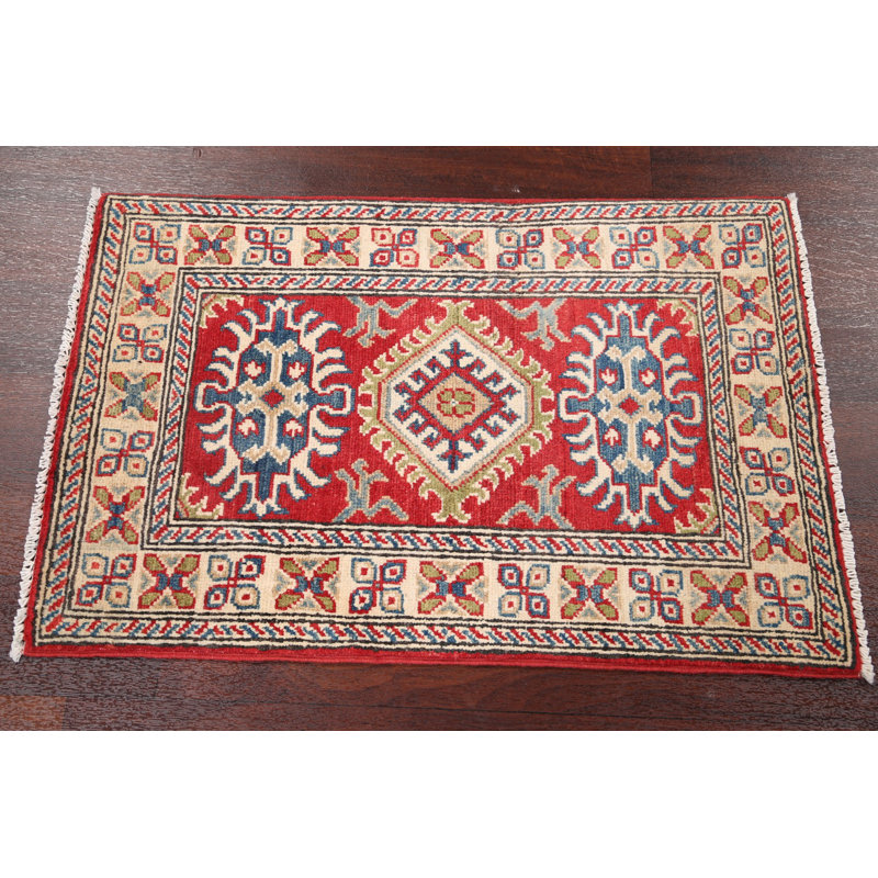 Tapis zone en laine ivoire/rouge 2 pi x 3 pi noué la à la main one-of-kind-kazak Anneros