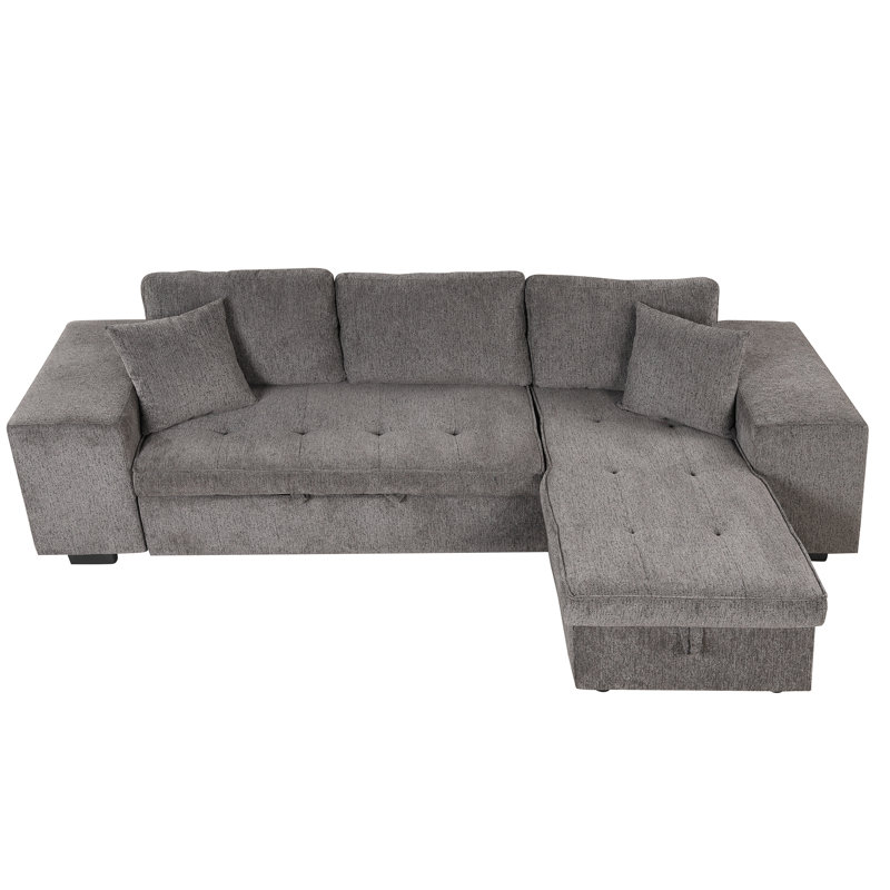 Canapé modulaire réversible en L de 104,5 po à 3 places, canapé-lit escamotable avec méridienne de rangement et 2 tabourets pour le mobilier de salon, gris anthracite Knox