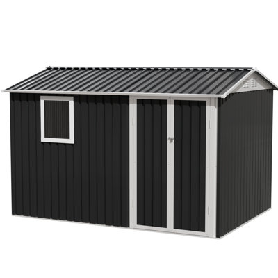 Metal Garden Shed 9.5 X 6.7Ft, Iron Frame, Weather , Large Space For Household Items, Translucent Window Daylight 9*6 Ft, Frame Reinforced, Enough And