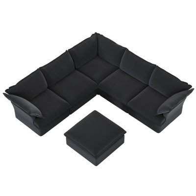 Fairford 6-Piece Upholstered Modern Corduroy Fabric Sectional Sofa With Ottoman