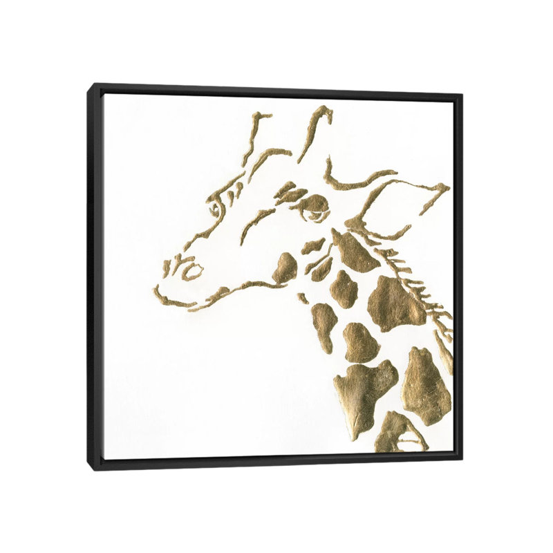 «Gilded Giraffe», impression sur toile, H 18 po x l 18 po x P 1,5 po, Toile avec cadre noir, Pas de tapis