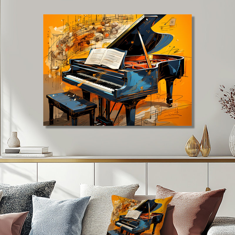 Black Piano Retro Collage Musical Score - Piano Wall Art Decor, Métal métal, H 24 po x l 32 po x P 1 po