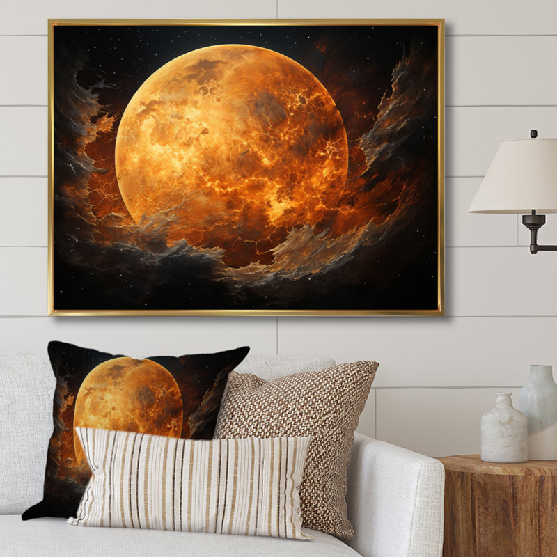 Planète Titan Misty Fiery sur toile, H 12 po x l 20 po x P 1 po, Cadre flottant doré