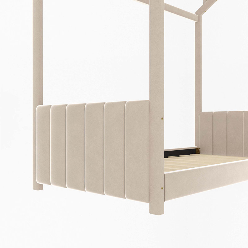 Lit en bois Velvet House, Beige, Simple