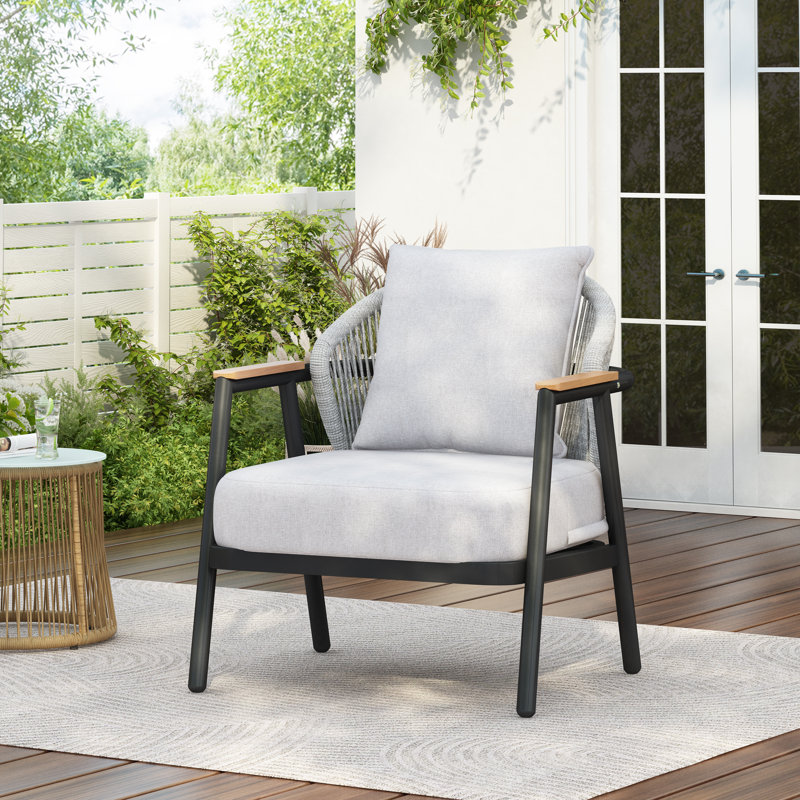 Manzanares Outdoor Rope Accent Chair, Light Gray, Dark Gray