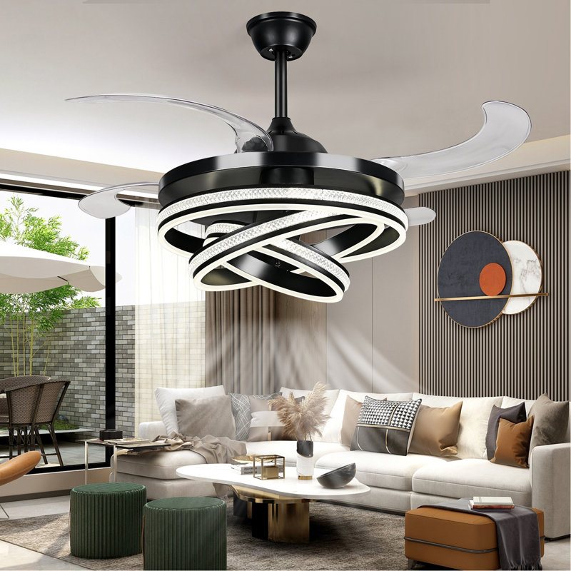 Ventilateur de plafond rétractable 42 po Dontavius, Noir