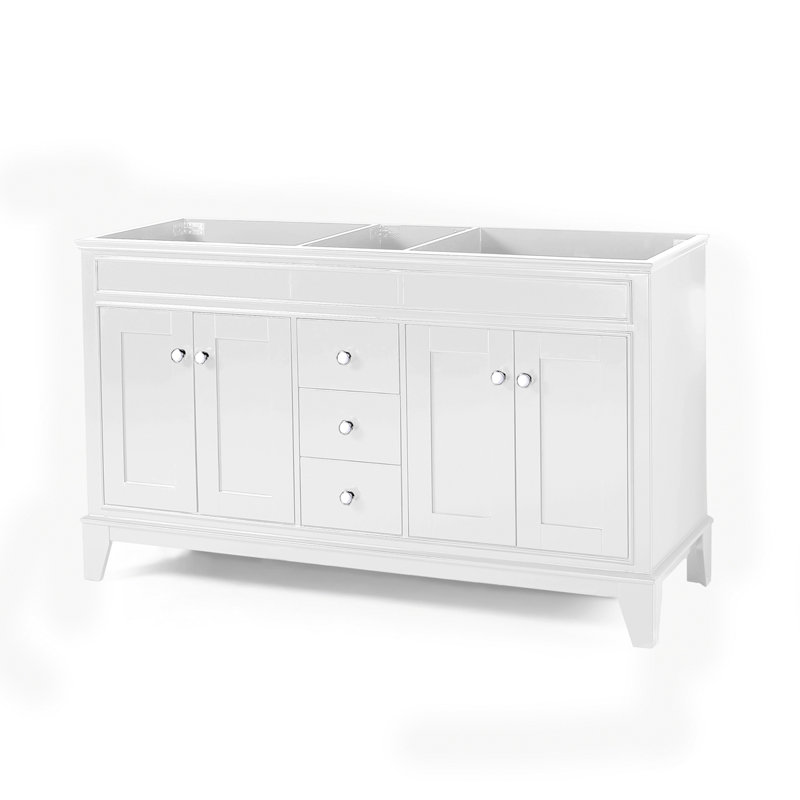 Meuble-lavabo 60 po seulement, 4 portes, 3 tiroirs, Blanc