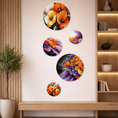Fractal Bloom Poppy Gardens - Poppies Wall Art Set of 5 - Modern Metal Wall Decor Set of 5