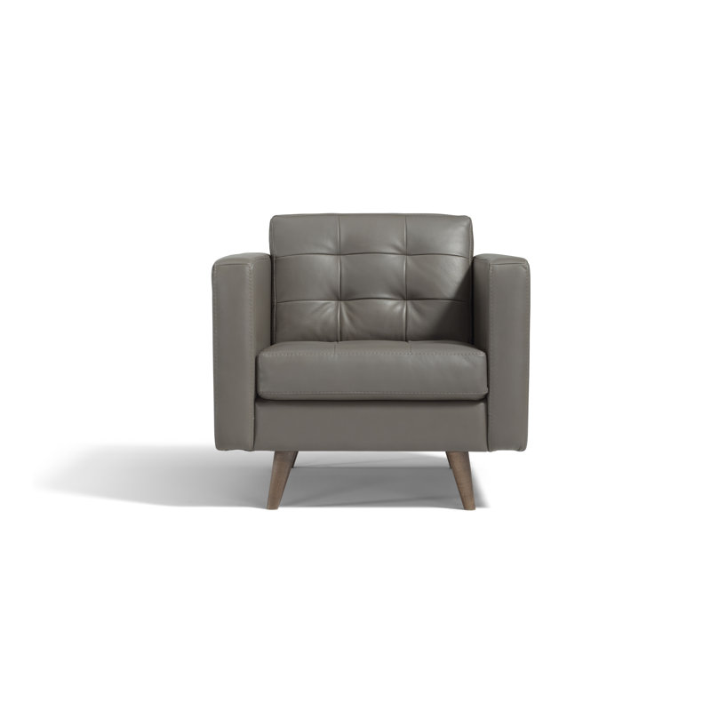 Fauteuil capitonné de 32,3 po de largeur Lollis, Cuir véritable gris foncé
