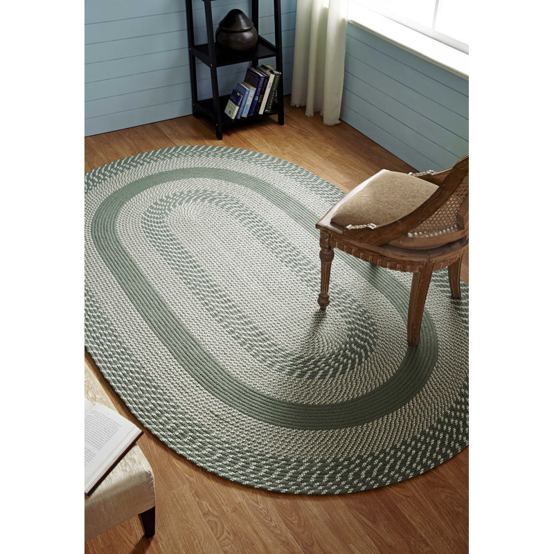 Rockridge Geometric 100% Polypropylene Indoor Braided Area Rug - Sage, 42" x 66" Oval