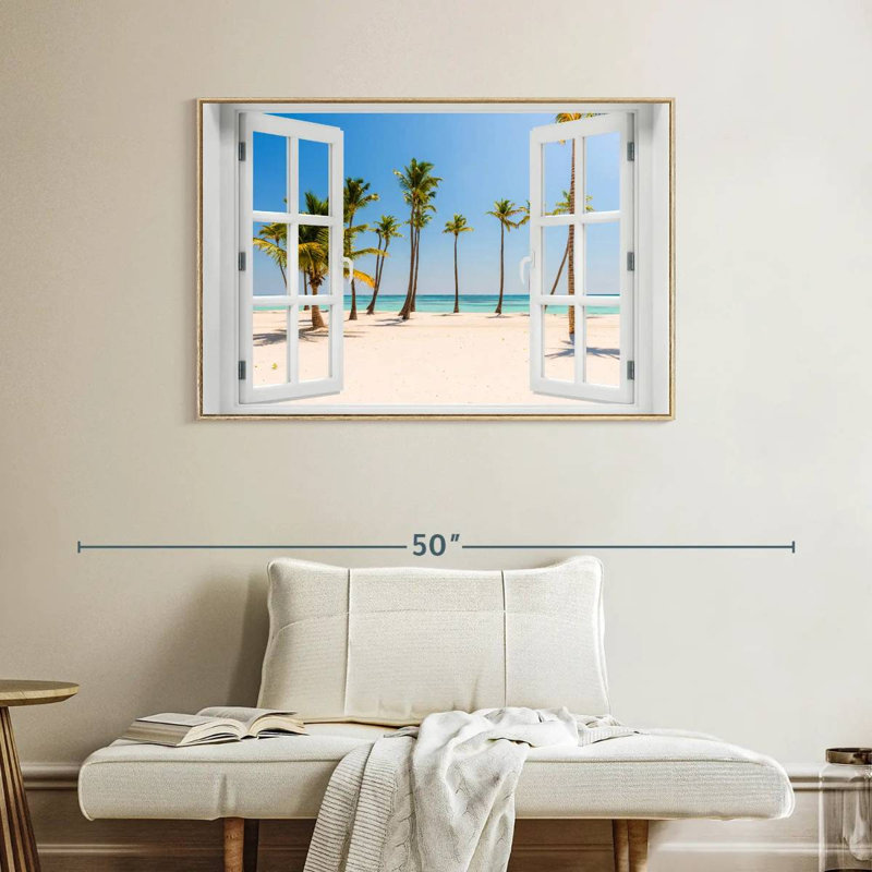 Fenêtre sur lys blanc, Cadre flottant en bois naturel, 40 po x 27 po