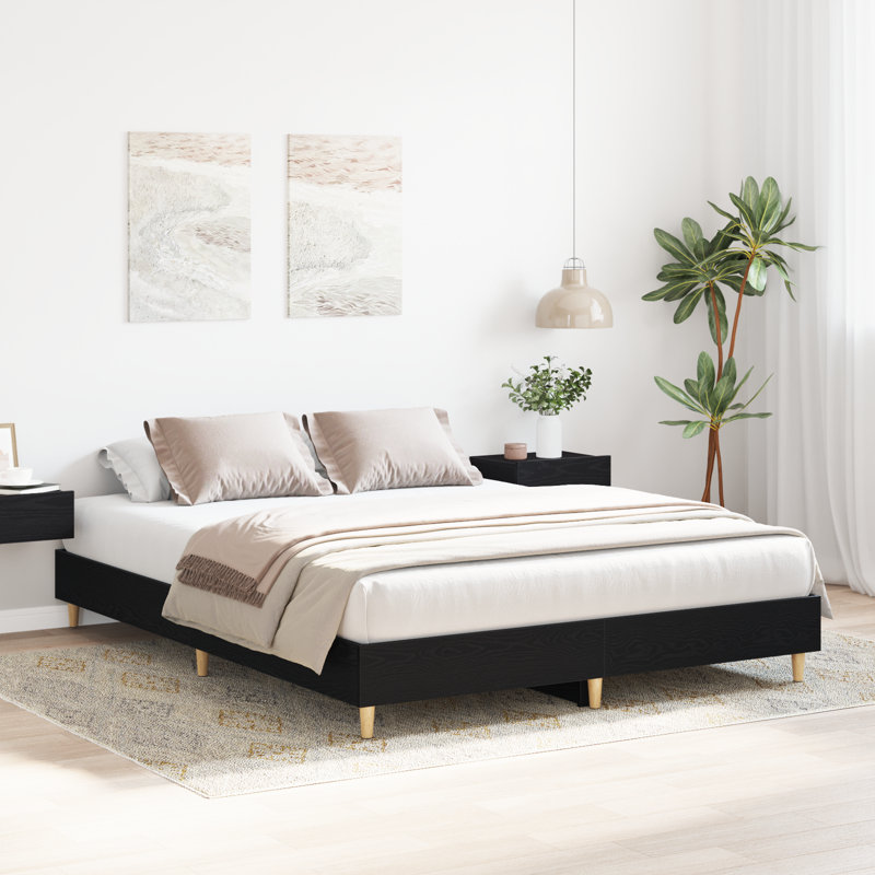 Bed Frame Black Oak Engineered Wood, European Double (140 x 200 cm)