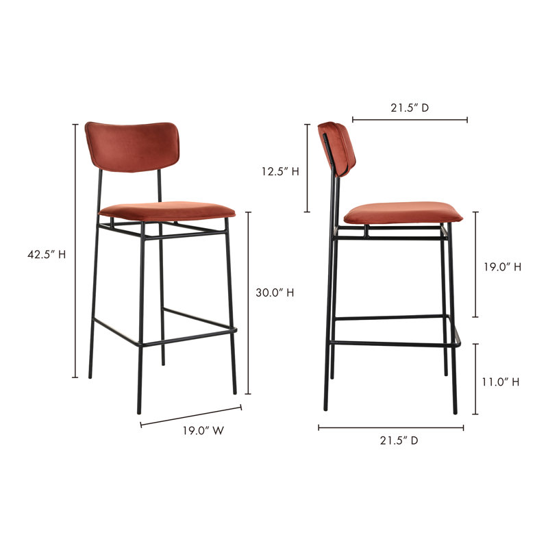 SAILOR BARSTOOL BROWN, Bar Stool (30” Seat Height), Red Velvet