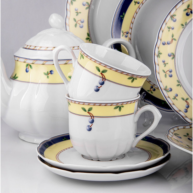 Vintage Garden Blue and Yellow Porcelain Tea Set for 6