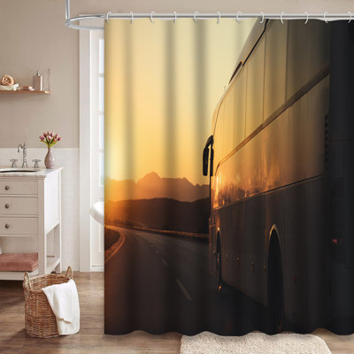 Rideau de douche avec 12 crochets White Bus Road