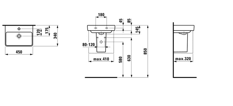 Laufen PRO S 17.72'' L Bathroom Sink, Single Hole