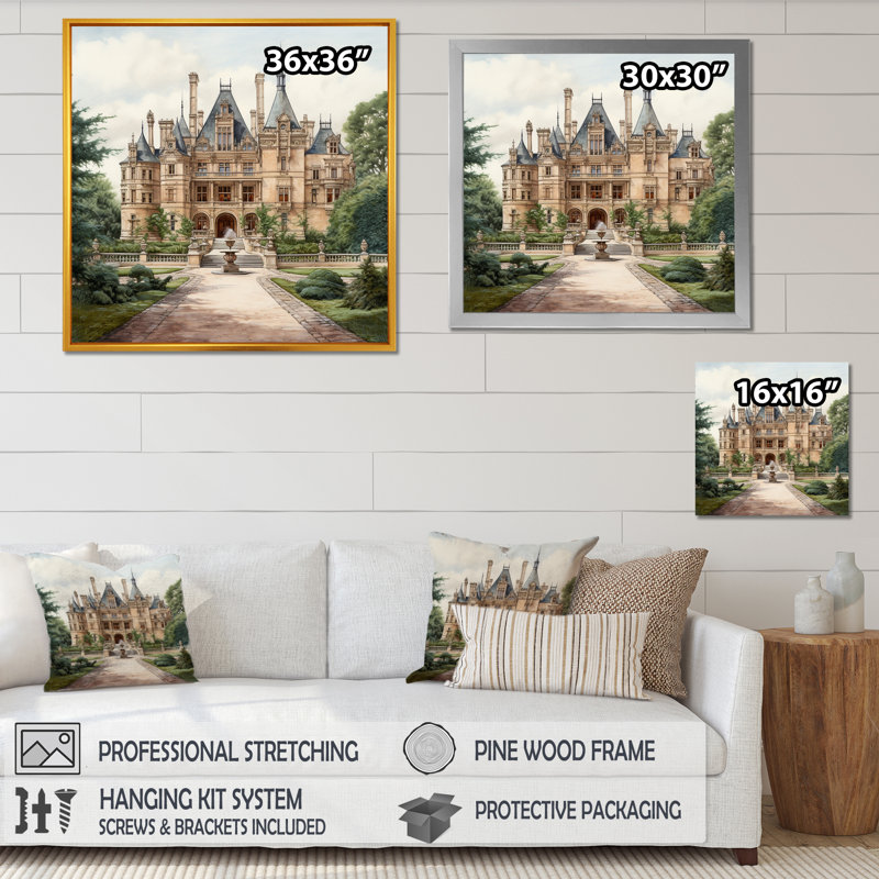 Château de champagne en France II - décoration murale château, H 24 po x l 24 po x P 1 po, Cadre photo noir