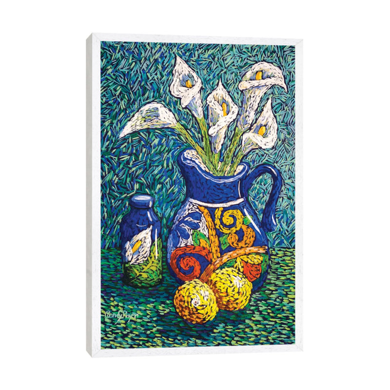 Talavera And Lilies by Candy Mayer - Painting on Canvas, 66.04cm H x 20.32cm W x 3.81cm D, White Framed Canvas