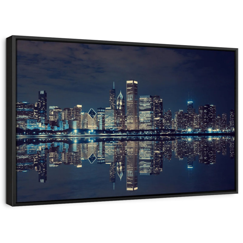 Chicago Skyline At Night, reproduction sur toile, H 13 po x l 19 po