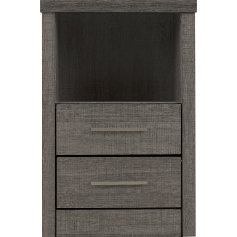 Arka 2 Drawer Bedside Table, Black Wood Grain