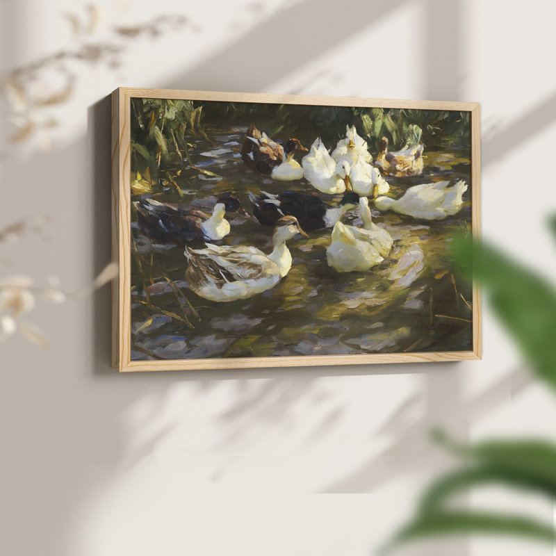 White Ducks in the Pond - Imprimé encadré - Restickable, Naturel, H 11 po x l 14 po
