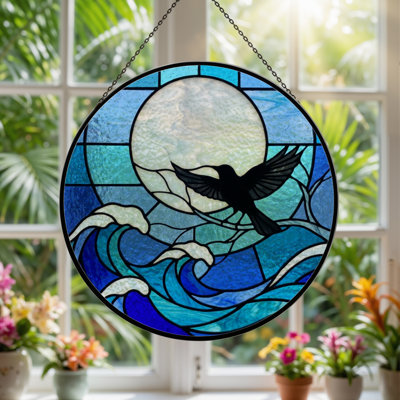 Panneau de vitrail 12 "H Moon Bird