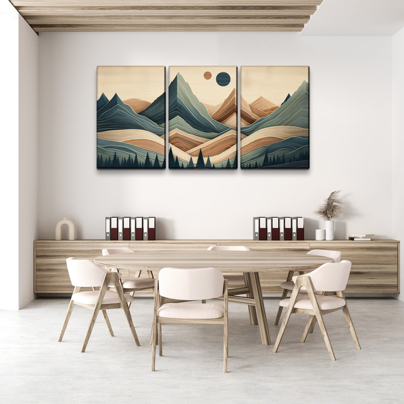 Abstrait grain de bois style bohème forêt de montagne 3 pièces, H 20 po x l 30 po x P 4,5 po