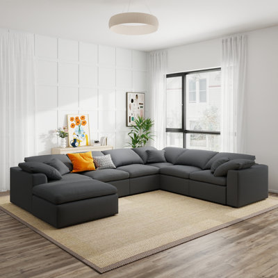 125"W Reversible 7-Seater Modular Upholstered Corner Sectional Sofa with Movable Ottoman, For Living Room, Office and Spacious Space