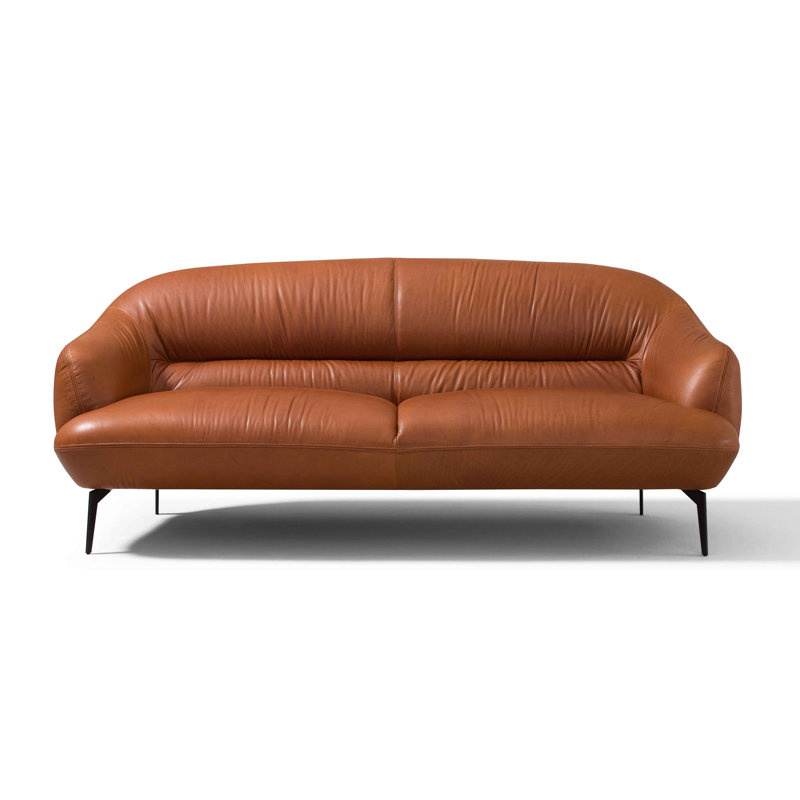 Layla 88.5'' Leather Sofa, Saddle Tan Genuine Leather