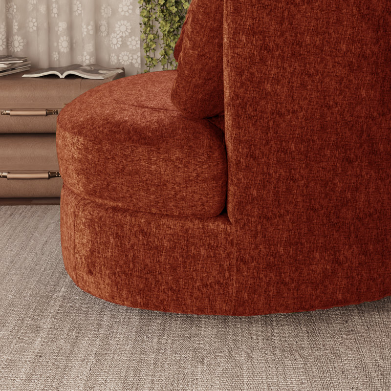 Fauteuil demi-tonneau pivotant avec housse et 3 coussins, Terracotta