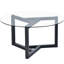 Table de bout ronde avec base en bois et surface en verre trempé, noir, design simple-299941379