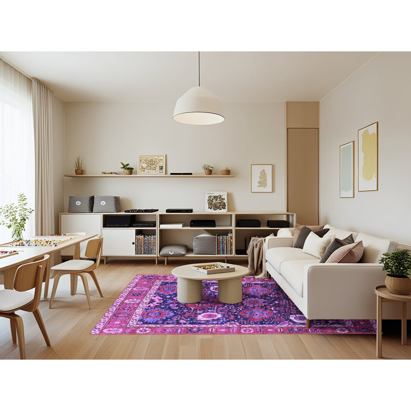 Tapis mauve Mid-Century 1797, Rectangle 7 pi x 9 pi