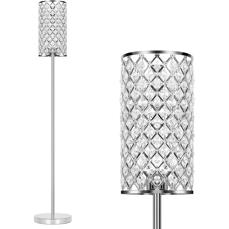 Crystal Floor Lamp For Bedroom, Floor Lamp With On/Off Foot Switch, Elegant Standing Light Tall Pole Lamp For Living Room, Dresser, Office (E26 Base)