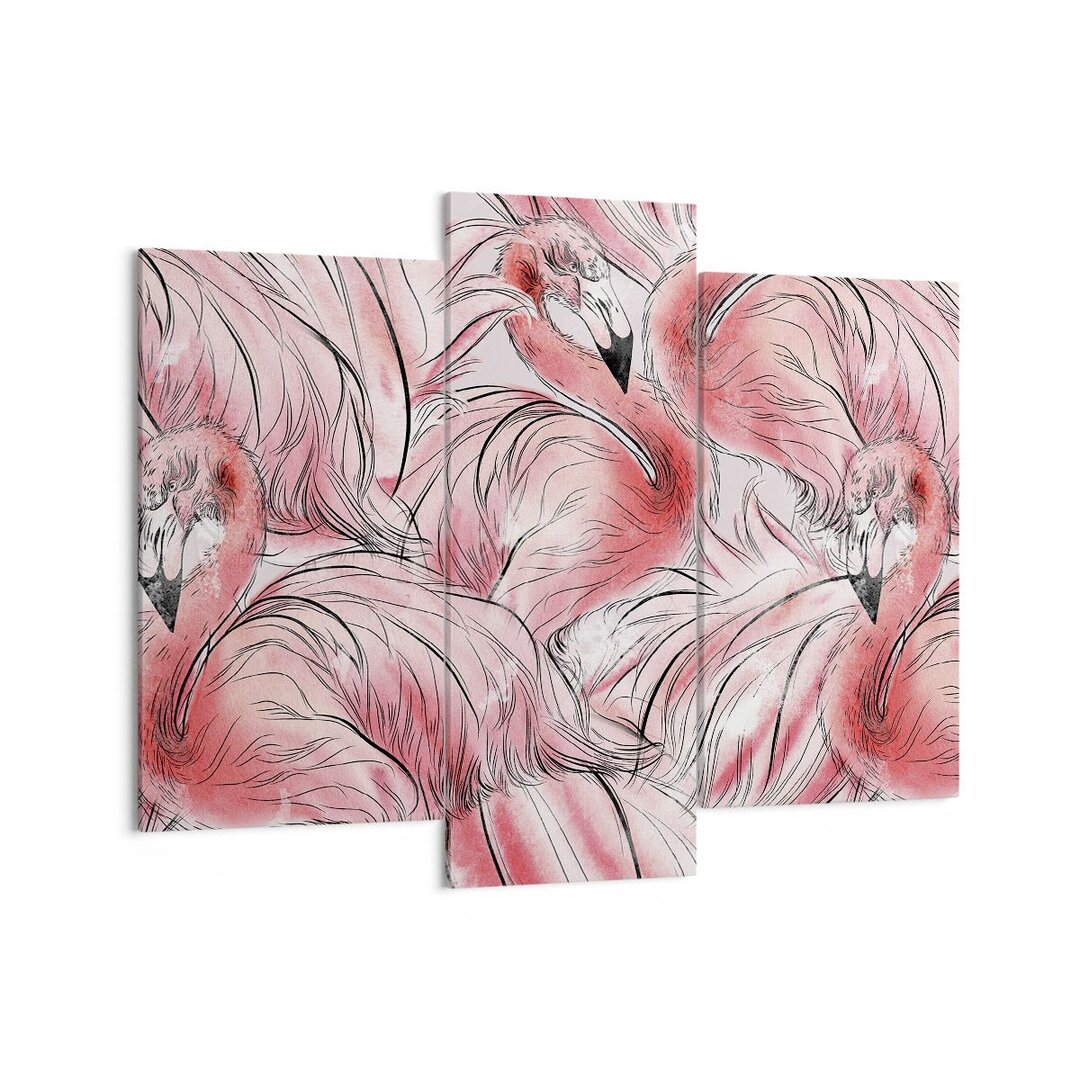 3-tlg. Leinwandbilder-Set Flamingo Pink Exoticism