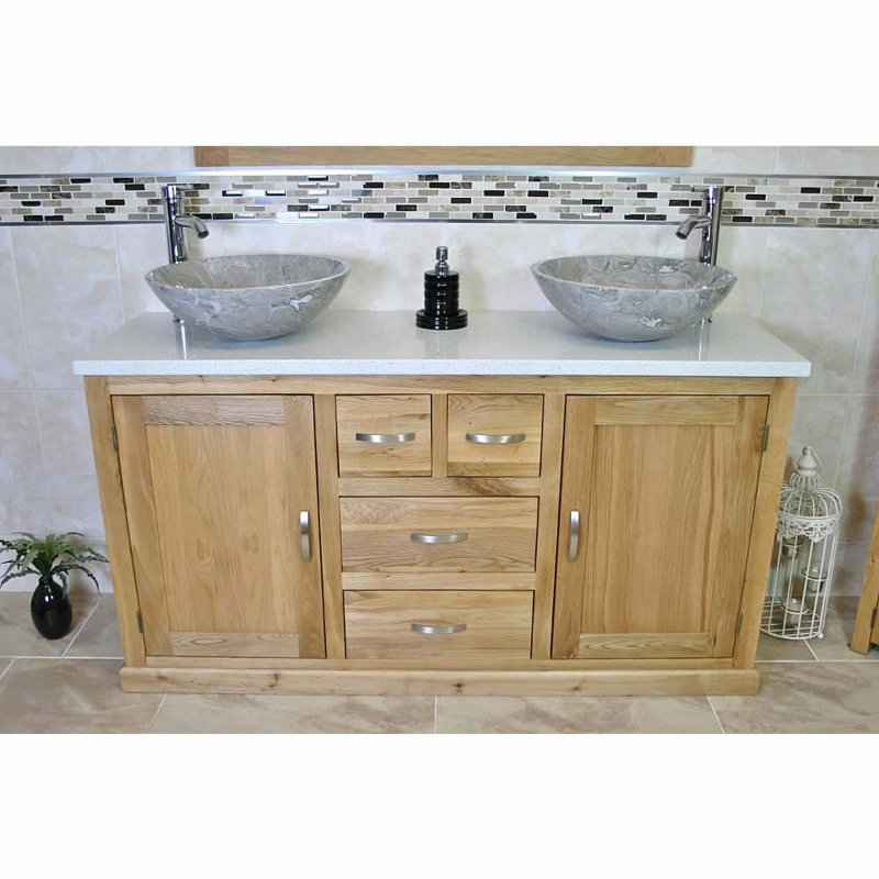 Deleo 1430 mm Freestanding Double Vanity with Vessel Stone Basin, Grey