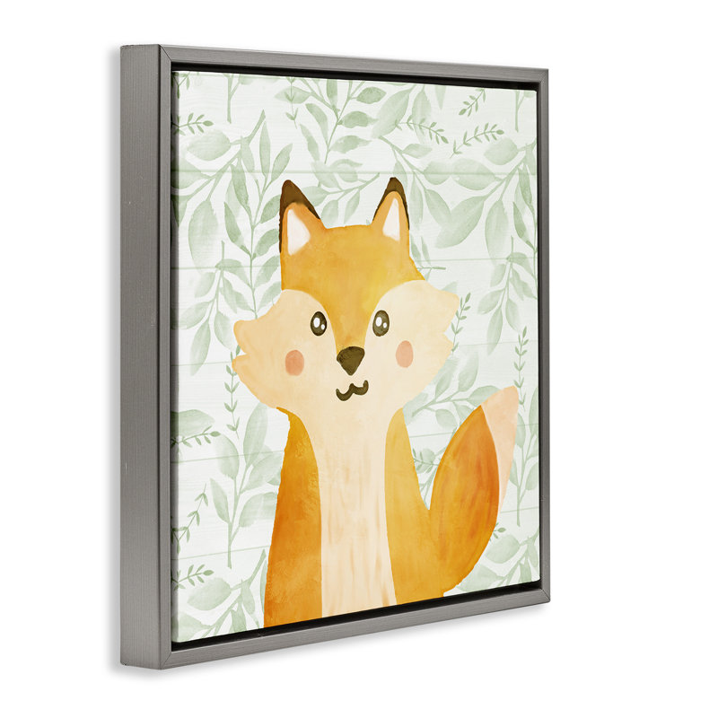 Whimsical Fox on Florals Floating Frame, design by Kim Allen, 18" H x 18" W, Luster Gray Floater Frame