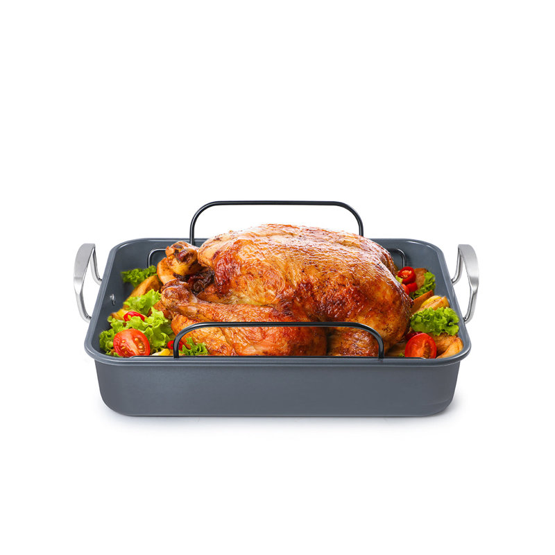 Plat à rôtir à dinde avec grille, plaque de cuisson en acier au carbone de 0,8 mm de couleur noir + noir
