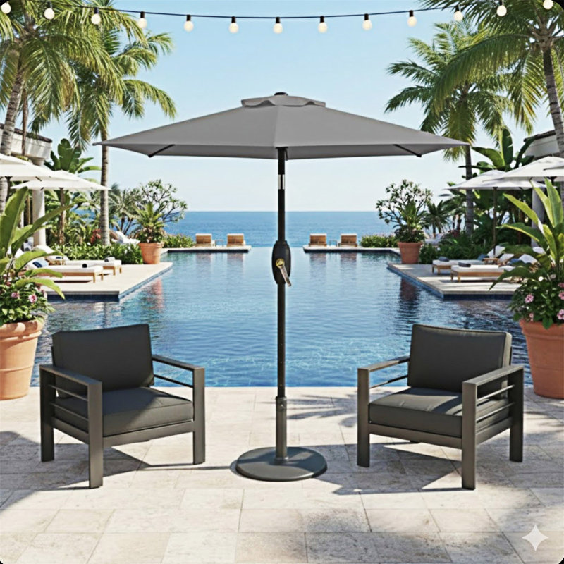 Parasol de marché avec manivelle Li, Gris, L 90,02 po x P 90,02 po