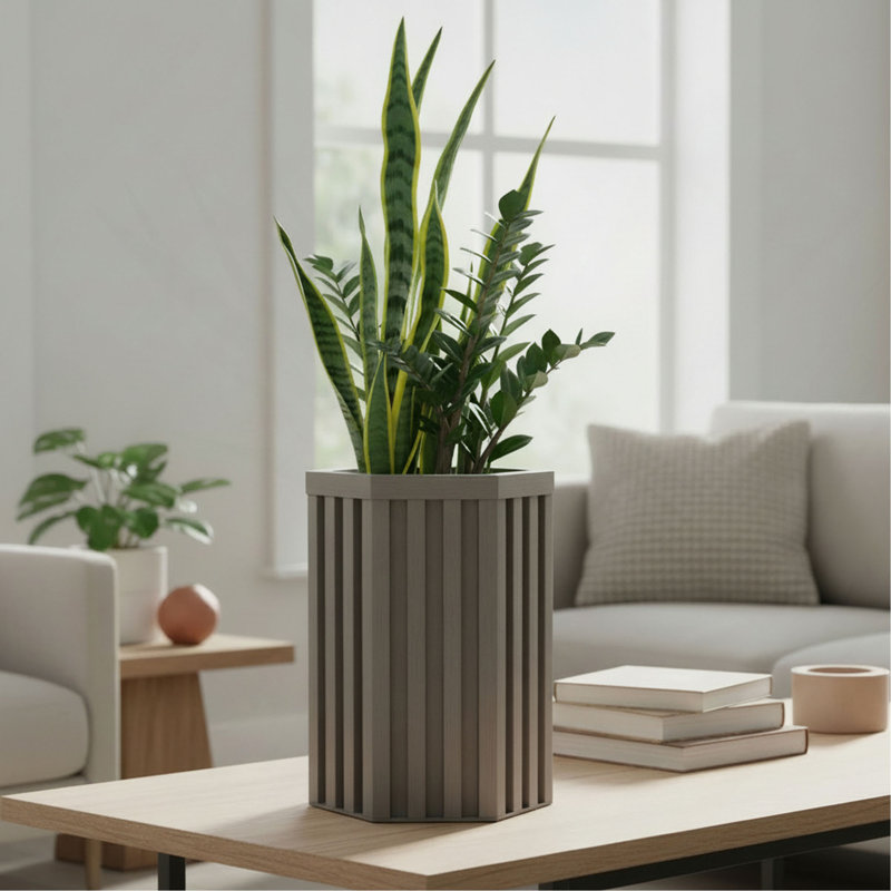 Jardinière à colonne hexagonale SM, Gris brun, H 16,25 po x l 10,5 po x P 9,13 po