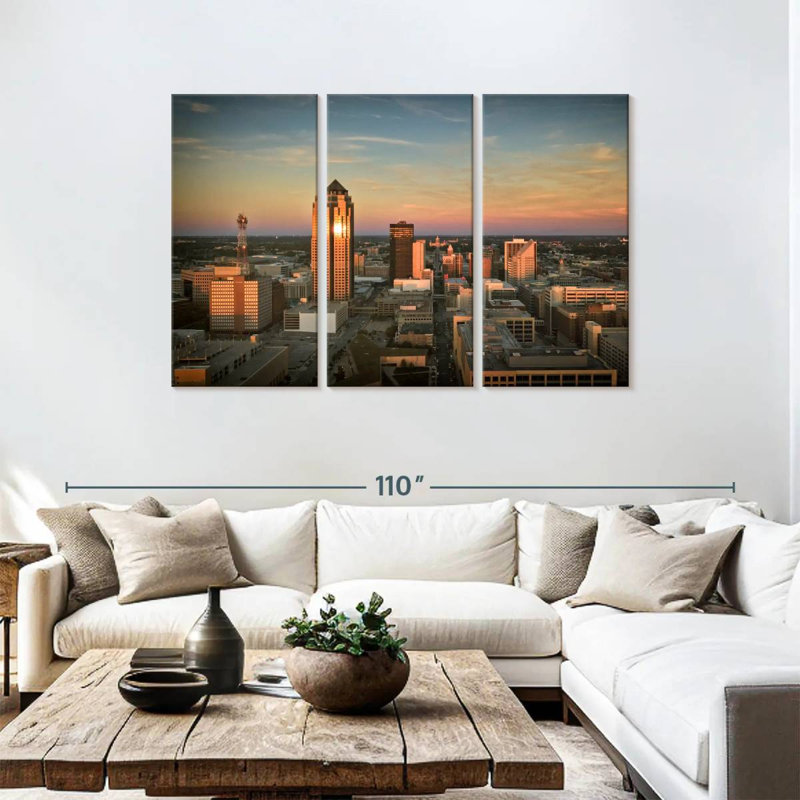 Des Moines, crépuscule, horizon, H 48 po x l 74 po