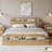 Wooden Bed Frame with Storage Headboard & Footboard, Low Profile Platform Bed with Wooden Slats, No Box Spring Needed-1857476110-1857476101