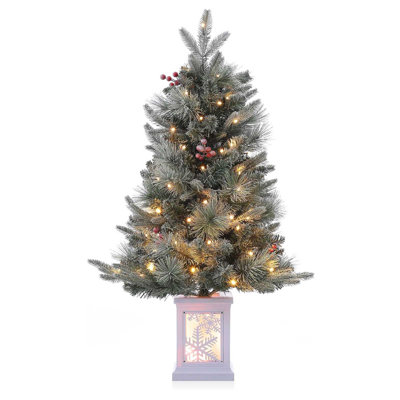 Arbre de Noël artificiel enneigé avec base de boîte à lumière flocon de neige, mini arbre de Noël pré-éclairé avec 78 lumières DEL, boîte à piles 8 modes pour la décoration de Noël, maison, bureau, décoration de fête, 2 pièces