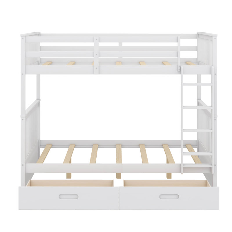 Lits superposés avec 2 tiroirs de rangement, structure en bois massif, échelle et barrière de sécurité - conception convertible